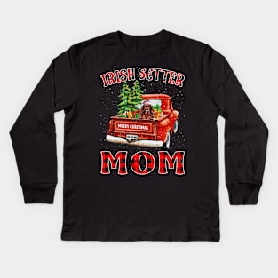 Christmas Irish Setter Mom Santa Hat Truck Tree Plaid Dog Mom Christmas Kids Long Sleeve T-Shirt